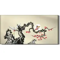 Coloray Dekor Leinwand Uhr Wandbilder 60x30 Malerei Asiatische Tinte Ast Blumen Vogel - weiße Hände