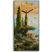 Coloray Dekor Leinwand Uhr Wandbilder 30x60 Ölgemälde Bäume Küste Himmel Sonnenuntergang - schwarze Hände