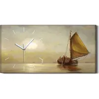 Coloray Leinwand Wanduhr Wandkunst Uhr Geräuschlos Kunstdruck 60x30 Boot Meer Sonne - weiße Hände
