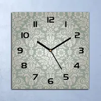 Coloray Wanduhr Echt-Glas-Küchenuhr Damast Floral grün Quarz 30x30 Deko Bilder