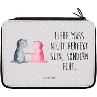 Mr. & Mrs. Panda Mäppchen Axolotl Liebe - Grau Pastell - Geschenk, Schwanzlurch, Valentinstag, Federmappe, Federtasche, Bleistiftetui, Etui, Schlampermäppchen
