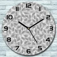 Coloray Wanduhr aus Glas Rund fi 30 grau Blätter weiß Quarz Deko Schlafzimmer Büro