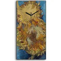 Coloray Küche Wohnzimmer Wand Leinwand Uhr 30x60 Zwei geschnittene Sonnenblumen - schwarze Hände