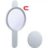 DEUSENFELD KM7C - Magnet Kosmetikspiegel mit 2 selbstklebenden Wandplatten, Klebespiegel, magnetisch abnehmbar, Ø15cm, 7x Vergrößerung, hochglanz verchromt