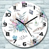 Coloray Wanduhr aus Glas Rund fi 30 Blumen und Federn Quarz Deko Wohnzimmer Büro