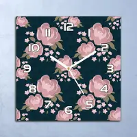 Coloray Deko Glasuhr Wanduhr 30x30 Rosa Blumen Quarz Küchenuhr Bürouhr