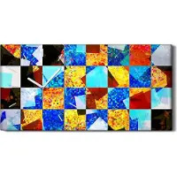 Coloray Dekor Leinwand Uhr Wandbilder Kunstdruck 60x30 Kunst Mosaik buntes Schachbrett - weiße Hände