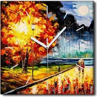 Coloray Uhr auf Leinwand 30x30 cm Wand Uhr Dekoration Wohnzimmer Segeltuch weiße Zeiger -Park-Sonnenschirmbäume