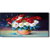 Coloray Leinwand Wanduhr Wandkunst Uhr Geräuschlos 60x30 Gemälde Blumen Pflanzen Kunst - weiße Hände