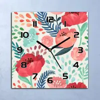 Coloray Wanduhr Echt-Glas-Küchenuhr Roter Mohn blumiger Quarz 30x30 Deko Bilder