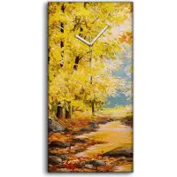 Coloray Küche Wohnzimmer Wand Leinwand Uhr Geräuschlos 30x60 Ölgemälde Herbst Wald - weiße Hände