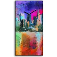 Coloray Wohnzimmer-Bild Leinwand Uhr Geräuschlos 30x60 Malerei Abstrakte Kunst Stadt - schwarze Hände