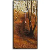 Coloray Küche Wohnzimmer Wand Leinwand Uhr 30x60 Gemälde Wald Bäume Herbst Blätter - weiße Hände