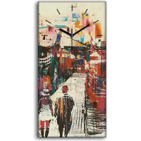 Coloray Leinwand Wanduhr Wandkunst Uhr Quarz 30x60 Straße Paar Boote Bauen farbenfroh - schwarze Hände