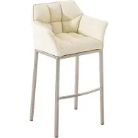 BellaFurn Damaso Barhocker – Hoher Hocker – Bequeme gesteppte Rückenlehne – Kunstlederpolsterung | Farbe: Creme | Grundfarbe: Edelstahl