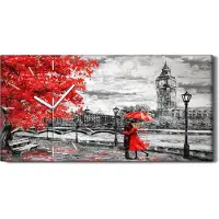 Coloray Wandkunst Leinwand Bild Uhr Geräuschlos 60x30 Abstrakte Kunst London Paar - weiße Hände