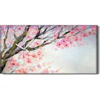 Coloray Wohnzimmer-Bild Leinwand Uhr Geräuschlos 60x30 Aquarell Baum Blüten zweige - weiße Hände