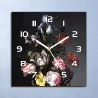 Coloray Deko Glasuhr Wanduhr 30x30 Dunkler Blumenstrauß Quarz Küchenuhr Bürouhr
