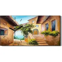 Coloray Dekor Leinwand Uhr Wandbilder 60x30 Malerei Abstrakte Gebäude Häuser Meer - schwarze Hände