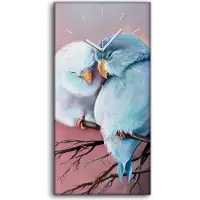 Coloray Wandkunst Leinwand Bild Uhr Geräuschlos 30x60 Malerei Zweig Tier Vögel - weiße Hände