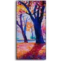 Coloray Wanduhr Uhr Wandbild Leinwand 30x60 Herbstfarben im Park moderne Kunst - schwarze Hände