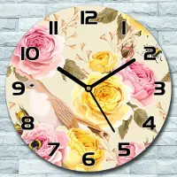 Coloray Wanduhr aus Glas Rund fi 30 Englisch Rosen Vögel Quarz Deko Schlafzimmer Büro