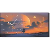 Coloray Dekor Leinwand Uhr Wandbilder Quarz 60x30 Cowboy auf einem Pferd Sonnenuntergang - weiße Hände