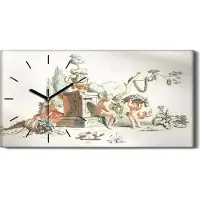 Coloray Wandbild Leinwand Bilder mit Uhr 60x30 Zeichnung Alte Baum Kinder Kunst - schwarze Hände