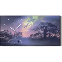 Coloray Wohnzimmer-Bild Leinwand Uhr Kunstdruck 60x30 Mann Milchstraße Sterne Wald Nacht - weiße Hände