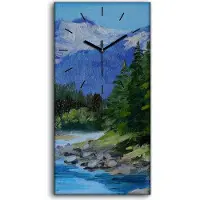 Coloray Dekor Leinwand Uhr Wandbilder Geräuschlos 30x60 Ölgemälde Berge Wald Fluss Natur - schwarze Hände