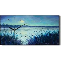 Coloray Wandbild Leinwand Bilder Wanduhr 60x30 Frosty Wintermorgen auf dem Fluss - schwarze Hände