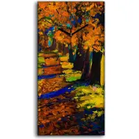 Coloray Leinwand Wanduhr Wandkunst Uhr 30x60 Malerei Pfad Bäume Blätter Herbst Land - schwarze Hände