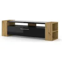 Homlando Lowboard TV-Schrank Livia 160 cm Kommode TV Tisch Sideboard Hi-Fi Regale Artisan Eiche Schwarz Glanz