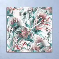 Coloray Deko Glasuhr Wanduhr 30x30 Tropisch Blumen Quarz Küchenuhr Bürouhr