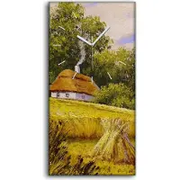 Coloray Leinwand Wanduhr Wandkunst Uhr Geräuschlos 30x60 Malerei Hütte auf dem Land - weiße Hände