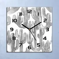 Coloray Wanduhr Echt-Glas-Küchenuhr Grau Bemalter Kaktus Quarz 30x30 Deko Bilder