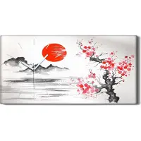 Coloray Wanduhr Leinwand Bild Uhr Quarz 60x30 Traditionelle japanische Malerei Tinte - weiße Hände
