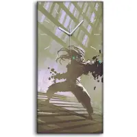 Coloray Leinwand Uhr Küche Wohnzimmer Bild 30x60 Kampf zwischen Samurai und Roboter - weiße Hände