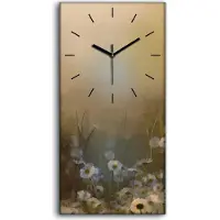 Coloray Wandbild Leinwand Bilder mit Uhr 30x60 Bild Blumig Gänseblümchen Blume Wiesen - schwarze Hände