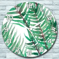 Coloray Wanduhr aus Glas Rund fi 30 Aquarell Blätter Quarz Deko Wohnzimmer Büro