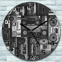 Coloray Wanduhr aus Glas Rund fi 30 Kassettenrecorder Quarz Deko Schlafzimmer Büro