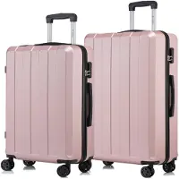 YONSLY Suitcase Set, Rollkoffer Handgepäck, Kofferset, mit 4 Rollen 360°, Hartschalenreise Zahlenschloss, Weicher Gummigriff (2er Set, L&XL, Roségold)