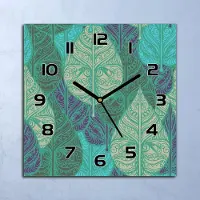 Coloray Wanduhr Echt-Glas-Küchenuhr Blätter blau lila Quarz Lautlos 30x30 Deko Bilder