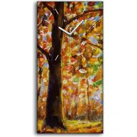 Coloray Küchenuhr Bürouhr Leinwand Uhr Geräuschlos 30x60 Gemälde Wald Bäume Herbst Natur - weiße Hände