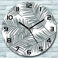 Coloray Wanduhr aus Glas Rund fi 30 Graue Palmblätter Quarz Deko Wohnzimmer Büro