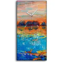 Coloray Wanduhr Leinwand Bild Uhr Geräuschlos 30x60 Landschafts Wasser See und Baum - weiße Hände