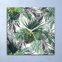 Coloray Deko Glasuhr Wanduhr 30x30 Tropische Blätter Quarz Küchenuhr Bürouhr