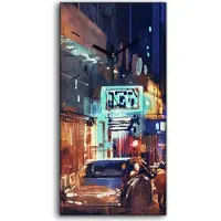 Coloray Wandbild Leinwand Bilder Wanduhr 30x60 Bild Stadt Straße Gebäude Baum Nacht - schwarze Hände