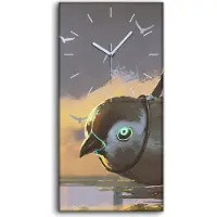 Coloray Wanduhr Bürouhr Leinwand Bild Quarz 30x60 Mädchen sitzt auf einem riesigen Vogel - weiße Hände