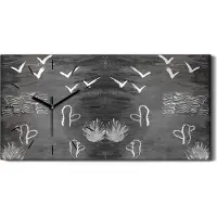 Coloray Dekor Leinwand Uhr Wandbilder 60x30 futuristische Wüste mit See Landschaft - schwarze Hände